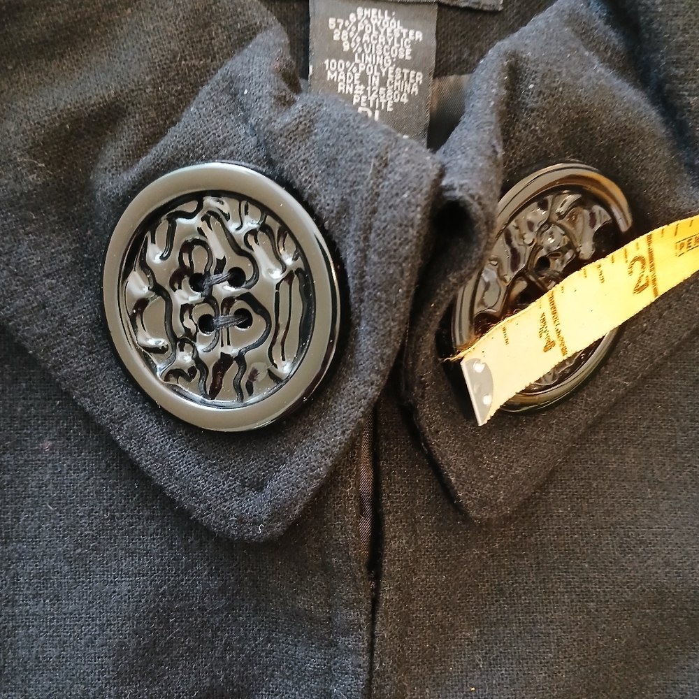 Trendz By Theresa Renz Wool Blend Blazer Petite Large 3/4 Sleeve Black Artsy - Picture 6 of 10